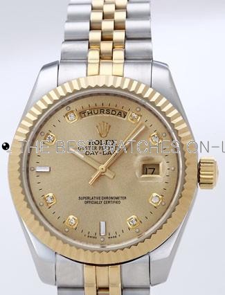 Rolex Day-Date II Replica Watches Gold Dial RX41119