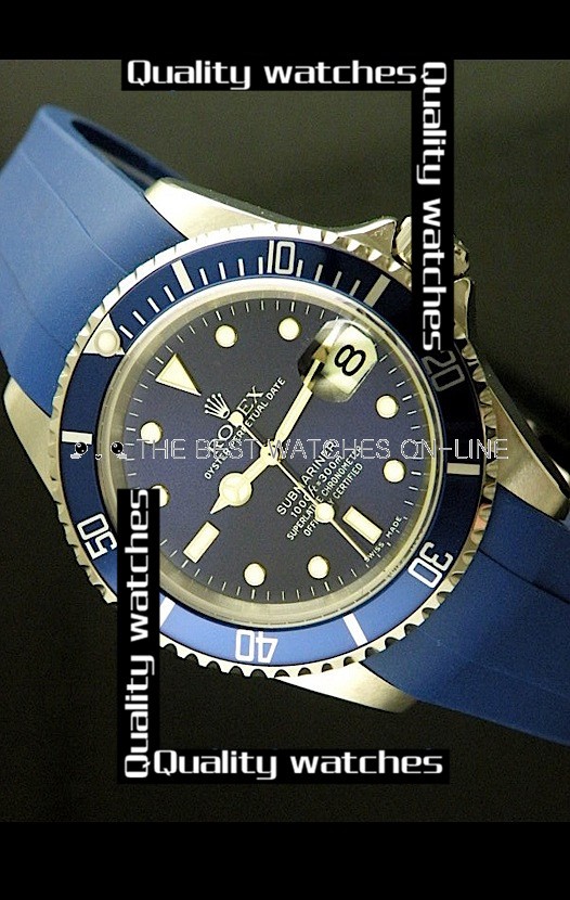 Swiss Rolex Submariner 1:1 Mirror Blue Rubber strap Automatic Replica Watch 