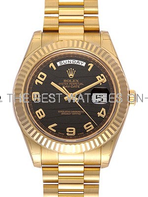 Replica Rolex Day-Date II Full Gold Automatic Watch 218238 Black Dial 41mm