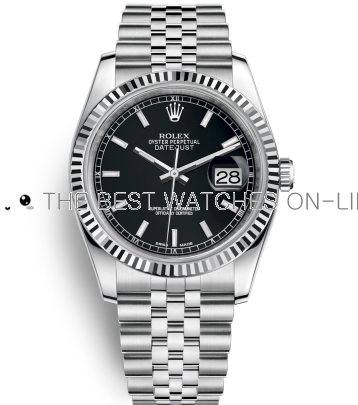 Swiss Rolex Datejust 18K White Gold Black Leather Strap 116234-0085 Black Dial 36mm