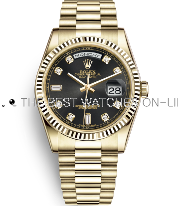 Rolex Day-Date Swiss Automatic Gold Watch 118238-0076 Black Dial 36mm (High End)