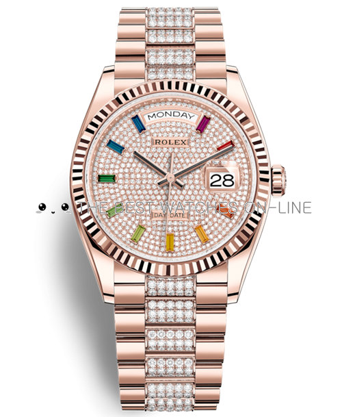 Replica Rolex Day-Date Rose Gold Swiss Watches 128235-0040 Diamonds-paved Dial 36mm(High End)