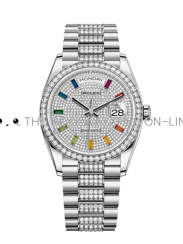 Replica Rolex Day-Date Swiss Watches 128349RBR-0012 Diamonds-paved Dial 36mm(High End)