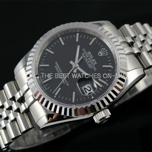 Swiss Rolex Datejust Black dial Bar-type time markers Automatic Replica Watch