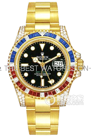 Swiss Rolex GMT-Master II 116758 SAru-78208 18K Yellow Gold Diamonds Bezel with Ruby and Sapphire Men Automatic Replica Watch