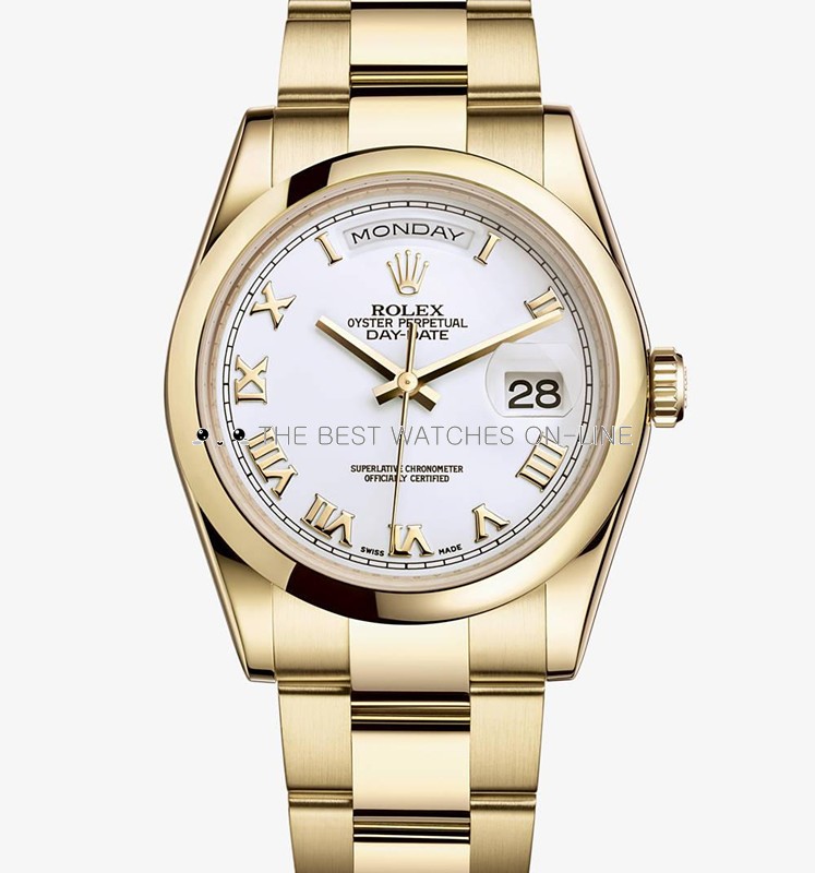 Swiss Rolex Day-Date 118208 18K Yellow Gold White dial Roman numerals Men Automatic Replica Watch