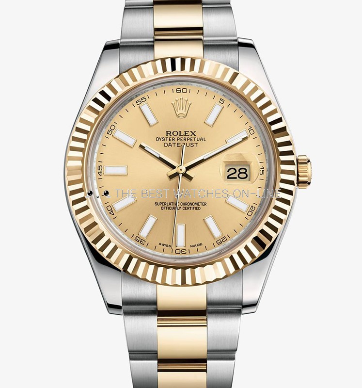 Swiss Rolex Datejust II Mens 116333 Champagne dial Bar-type time markers Automatic Replica Watch