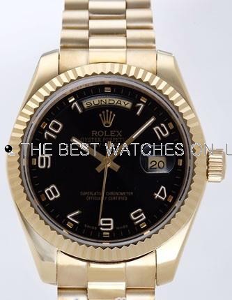 Rolex Day-Date II Replica Watches Black Dial RX41114