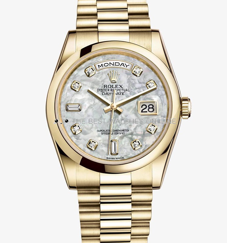 Swiss Rolex Day-Date 118208 18K Yellow Gold White MOP dial Diamond time markers Men Automatic Replica Watch