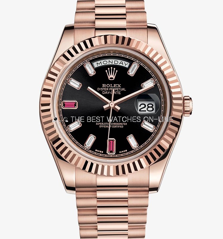 Rolex Day-Date II 218235 Rose gold Black dial Bar diamond Men Automatic Replica Watch