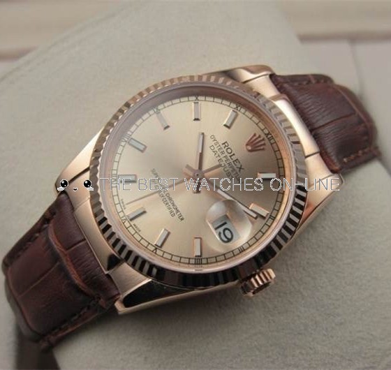 Gold rolex with leather band sales