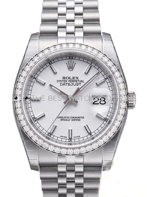 Swiss Rolex Datejust Mens 116244-0064 Diamonds bezel White dial Bar-type time markers Automatic Replica Watch