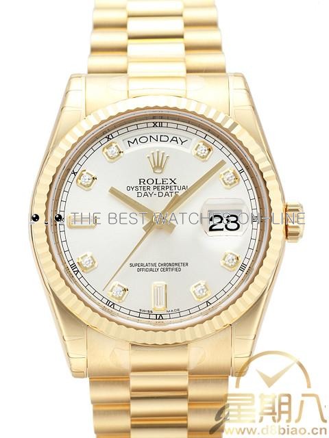 Rolex Day-Date 118238 18K Yellow Gold Silver dial Diamond time markers Men Automatic Replica Watch