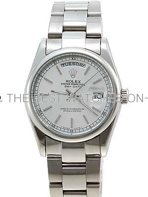 Rolex Oyster Day Date Replica Watches White Gold Silver dial bar hour markers RLLPA6