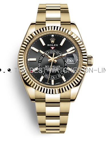 Replica Rolex Sky-Dweller Swiss Watches Gold 326938-0004 Black Dial 42mm(High End)
