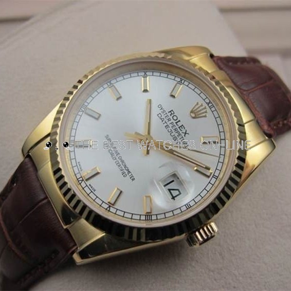 Replica Rolex Datejust Automatic Watch White Dial Brown Leather 36mm