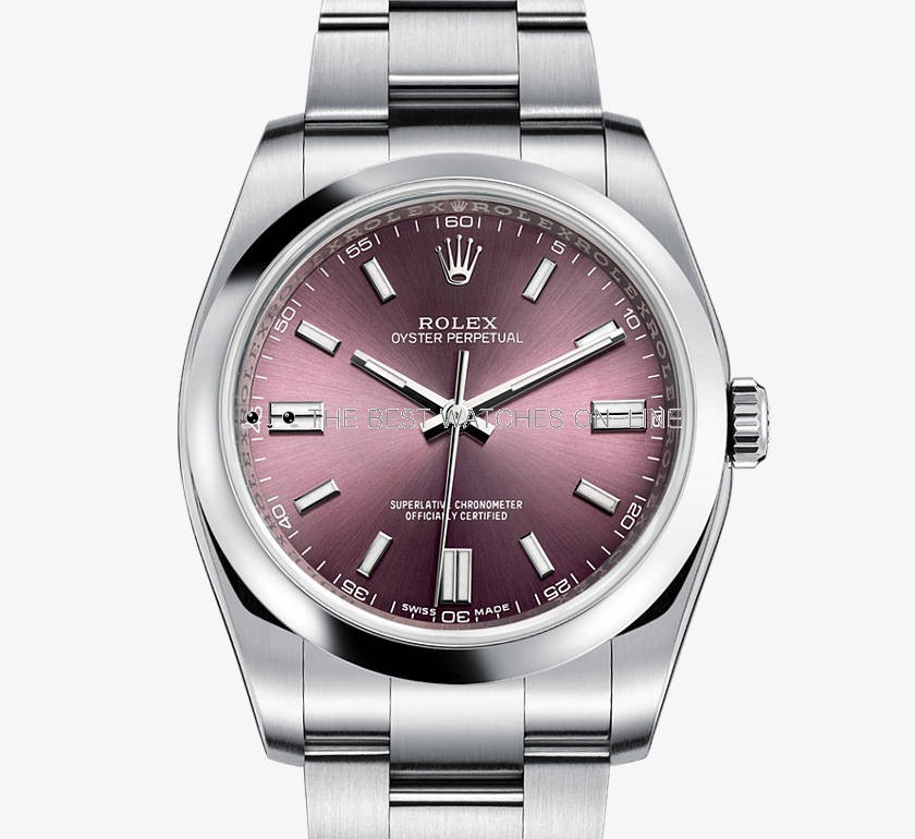 Swiss Rolex Oyster Perpetual 116000 Red grape dial Bar-type time markers Automatic Replica Watch