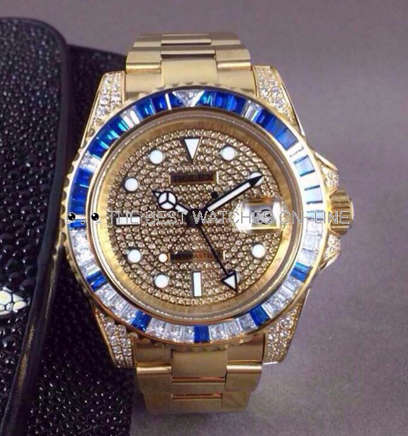 Swiss Rolex GMT-Master II 116758 SA-78208 18K Yellow Gold Diamonds Bezel with Sapphire Men Automatic Replica Watch