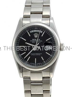 Rolex Oyster Day Date Replica Watches White Gold Black dial bar hour markers RLLP01