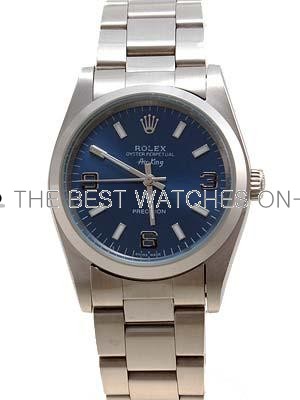 Rolex Air King Replica Watches SS Blue Dial Arabic Bar Hour markers II