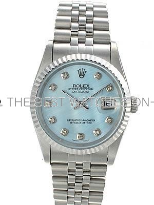 Rolex Datejust Replica Watches Jubilee SS Blue pearl dial diamond hour markers