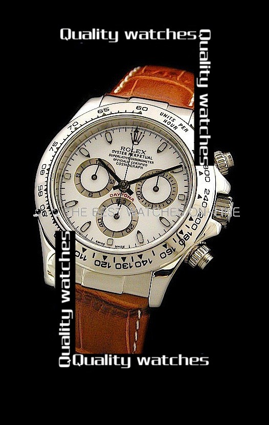 Swiss Rolex Cosmograph Daytona White Dial Brown Strap Automatic Replica Watch 