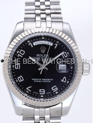 Rolex Day-Date II Replica Watches Black Dial RX41143