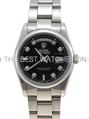 Rolex Oyster Day Date Replica Watches White Gold Black dial diamond hour markers I RLLP02