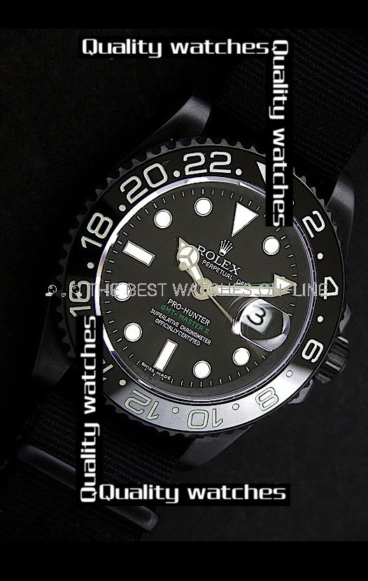 Swiss Rolex Pro-Hunter GMT-Master II Ceramic Black dial Nylon strap Automatic Replica Watch 