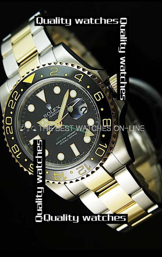 Rolex GMT-Master II Dot time markers Black dial Two toned strap Automatic Replica Watch 