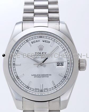 Rolex Day-Date II Replica Watches Silver Dial RX41153