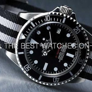 Rolex Submariner SS Case Black Dial Striped Cloth Strap SWRX865