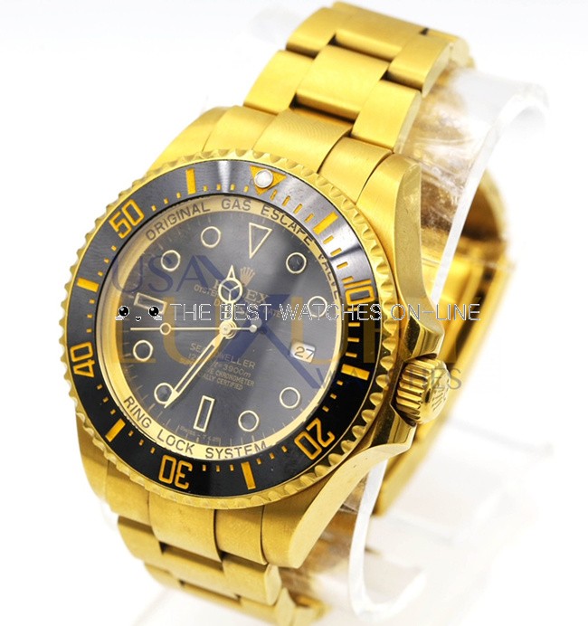 Rolex Deepsea Sea-Dweller All Gold Swiss Clone Watch Black Dial 44MM (Super Model) 