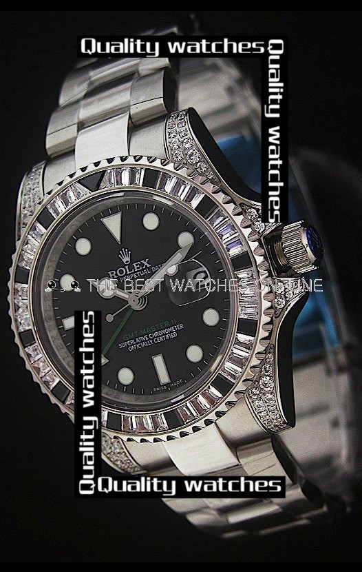 Swiss Rolex GMT-Master II Diamonds bezel Green Hand  Automatic Replica Watch 
