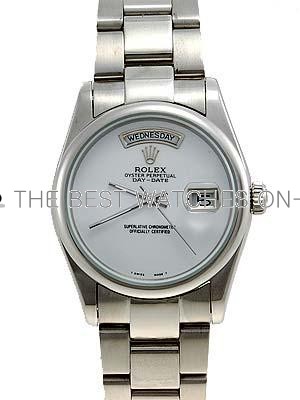 Rolex Oyster Day Date Replica Watches White Gold White dial no hour markers RX7086