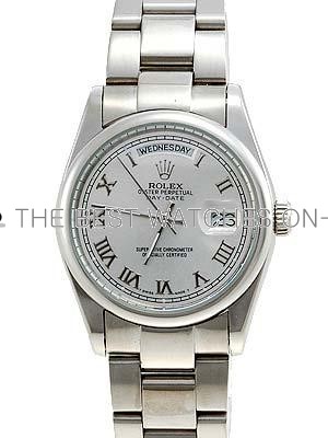 Rolex Oyster Day Date Replica Watches White Gold Silver dial roman numeral hour markers RLLPA8