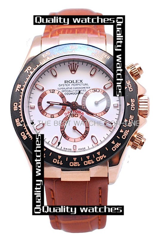 Swiss Rolex Cosmograph Daytona Rose Gold  Brown Leather Strap Automatic Replica Watch 
