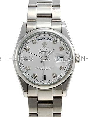 Rolex Oyster Day Date Replica Watches White Gold Silver dial diamond hour markers I RLLPA7