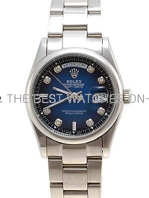 Rolex Oyster Day Date Replica Watches White Gold Blueblack dial diamond hour markers I RLLPA0