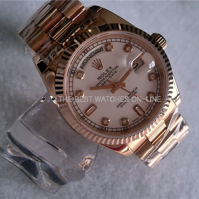 Rolex Day-Date Automatic Swiss Watch Rose Gold Diamonds Markers 36mm