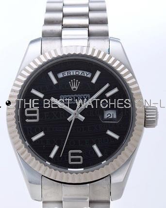 Rolex Day-Date II Replica Watches Black Dial RX41145