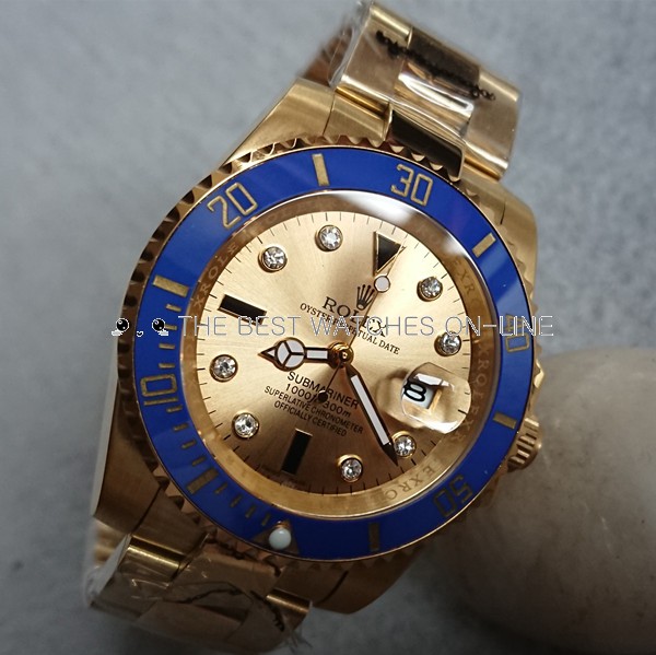 Rolex Submariner Replica Watch 18K Gold Case Gold Dial Diamonds Hour Markers