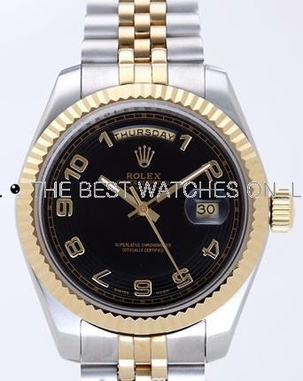 Rolex Day-Date II Replica Watches Black Dial RX41124