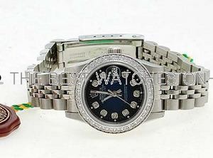 Rolex Datejust Replica Watches SS Blue black dial diamond hour markers diamond bezel