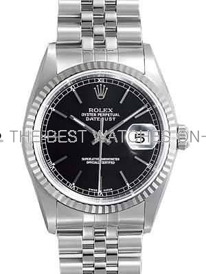 Rolex Datejust Replica Watches SS Black Dial Bar Hour Markers