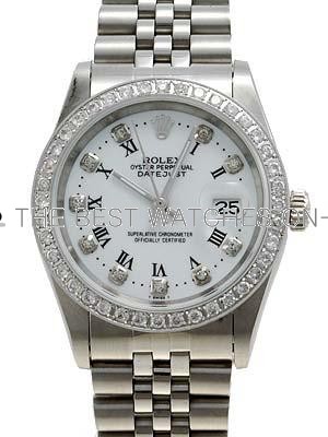 Rolex Datejust Replica Watches SS White dial diamond and roman hour markers