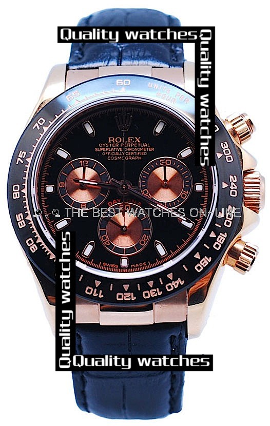 rolex rose gold black strap