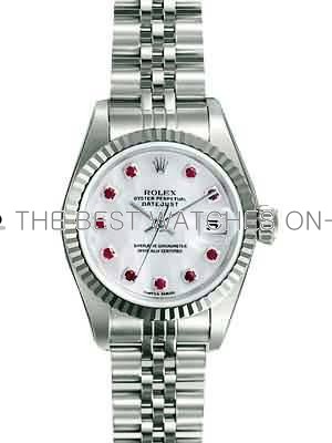 Rolex Datejust Replica Watches SS Gray Dial Red Stone Hour Markers