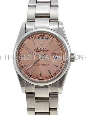 Rolex Oyster Day Date Replica Watches White Gold Salmon Rose dial bar numeral hour markers LLPA3