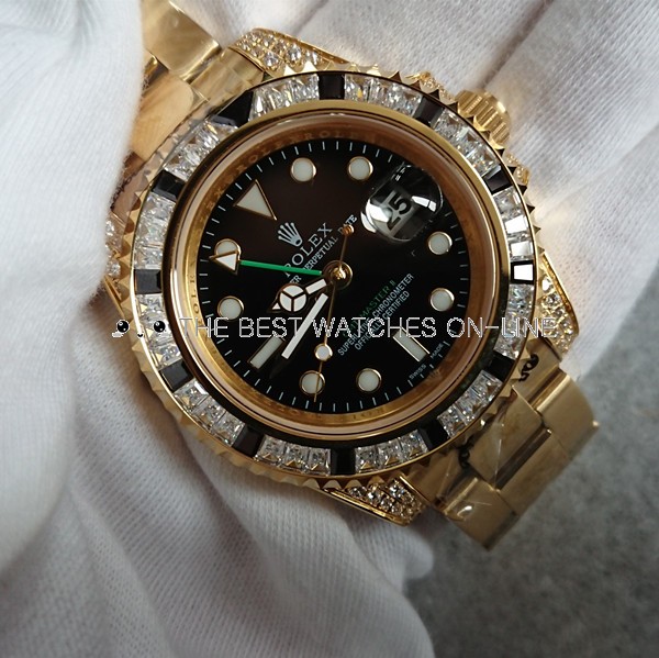 Rolex GMT-Master II Automatic Replica Watches Yellow Gold Black Dial 40mm